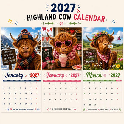 🔥2027 Funny Highland Cow Wall Calendar | A4 Hanging Calendar