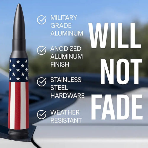 🚘50 Cal Badass Bullet Antenna for Ford Dodge GMC Chevy & Jeep 2007+ Stand Out Upgrade Your Truck Antenna Anti-Theft Design Military-Grade Quality Auxiliary Audio Inputs