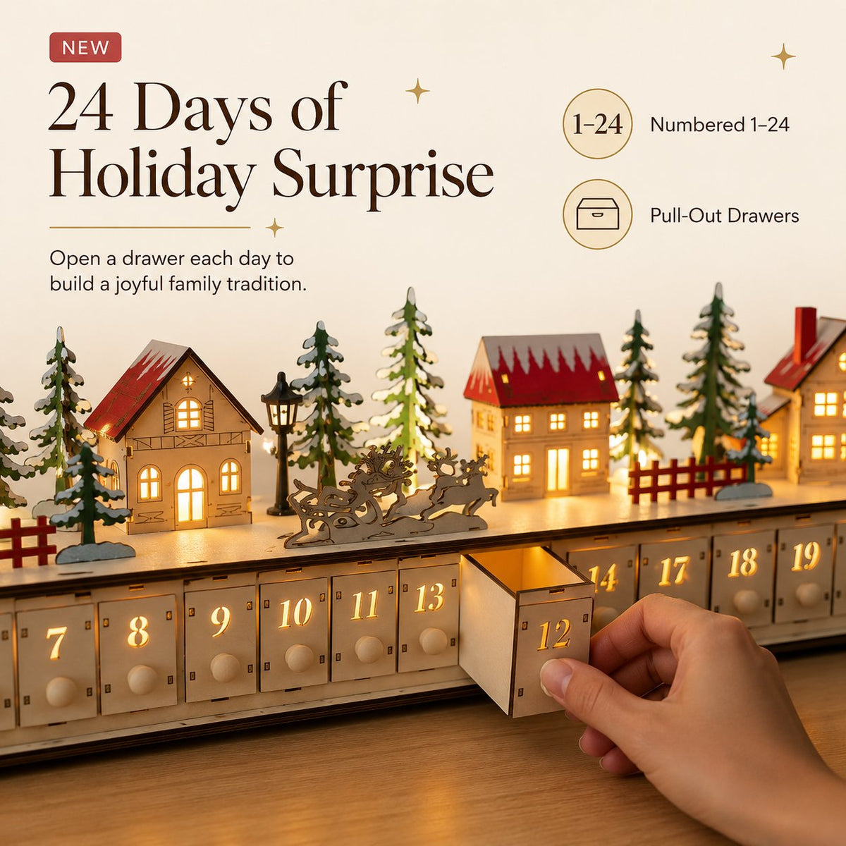 Wooden Village Advent Calendar With Led Glow