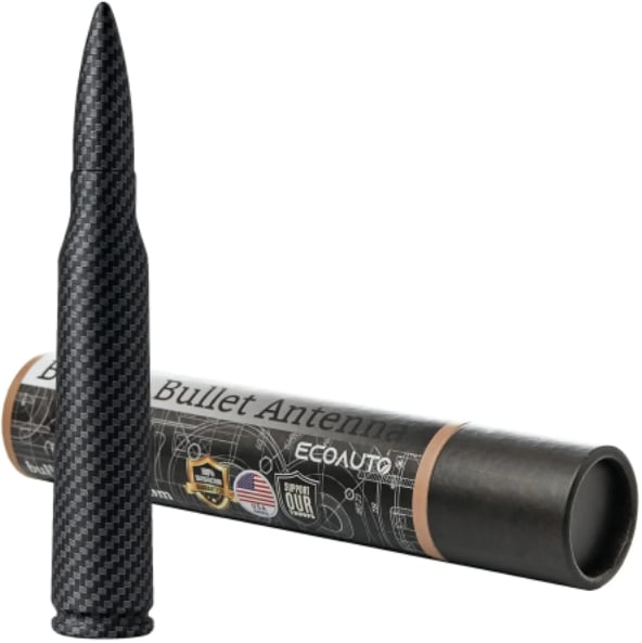 🚘50 Cal Badass Bullet Antenna for Ford Dodge GMC Chevy & Jeep 2007+ Stand Out Upgrade Your Truck Antenna Anti-Theft Design Military-Grade Quality Auxiliary Audio Inputs